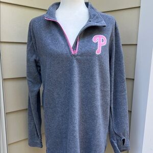 Philadelphia Phillies Pink-Trim Gray Quarter-Zip Pullover Fleece Sweatshirt